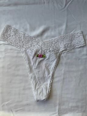 St Eve Lace Waist String Thong White Rose Detail Cotton Size S Y2K